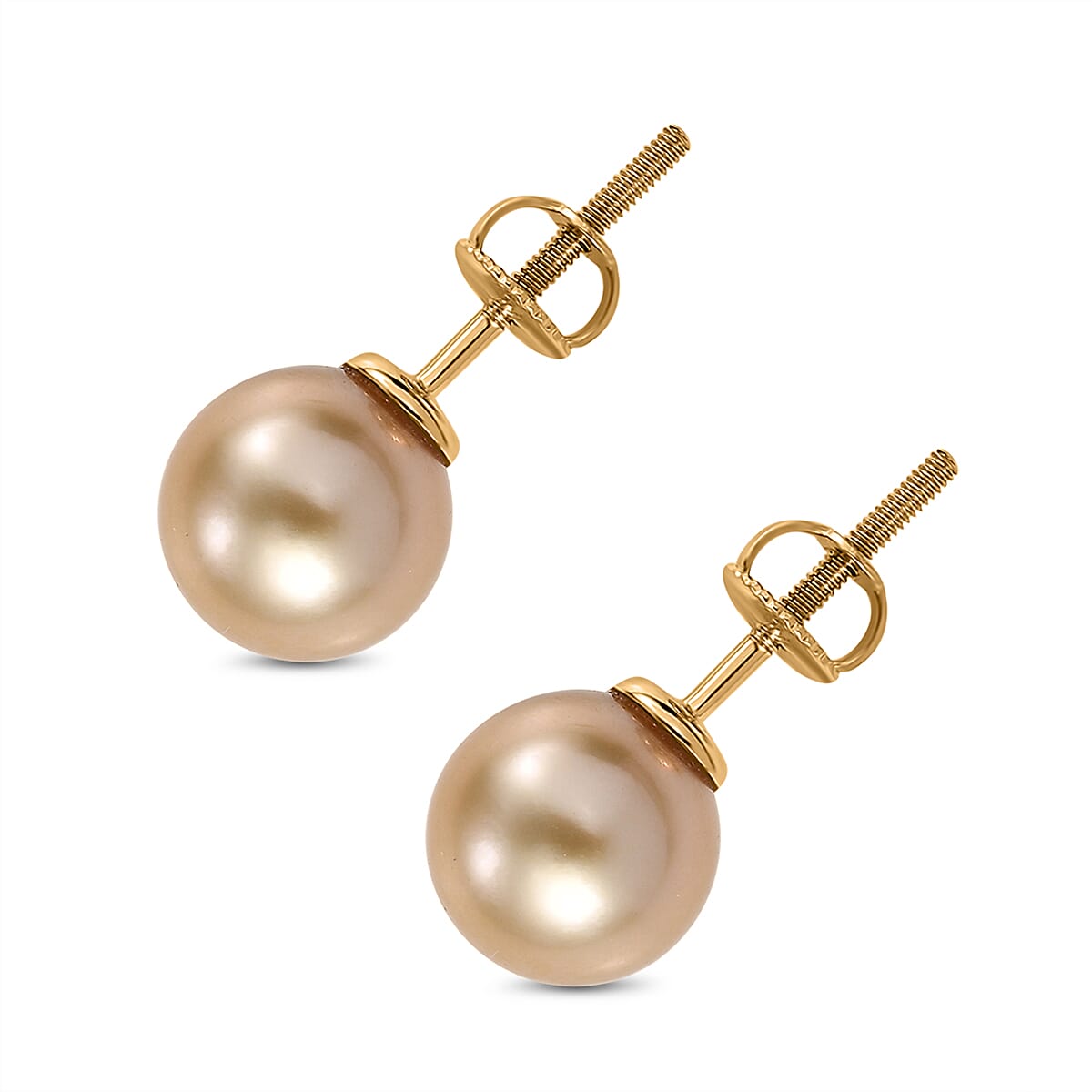 ILIANA- 18K Yellow Gold AAA Golden South Sea Pearl (8mm to 9mm) Earring With Screw Back