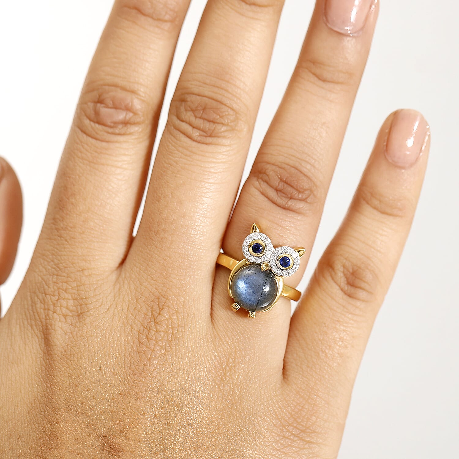 GP Labradorite, Blue Sapphire & Multi Gemstones Ring in 18K Vermeil Yellow Gold Plated Sterling Silver 5.46 Ct.