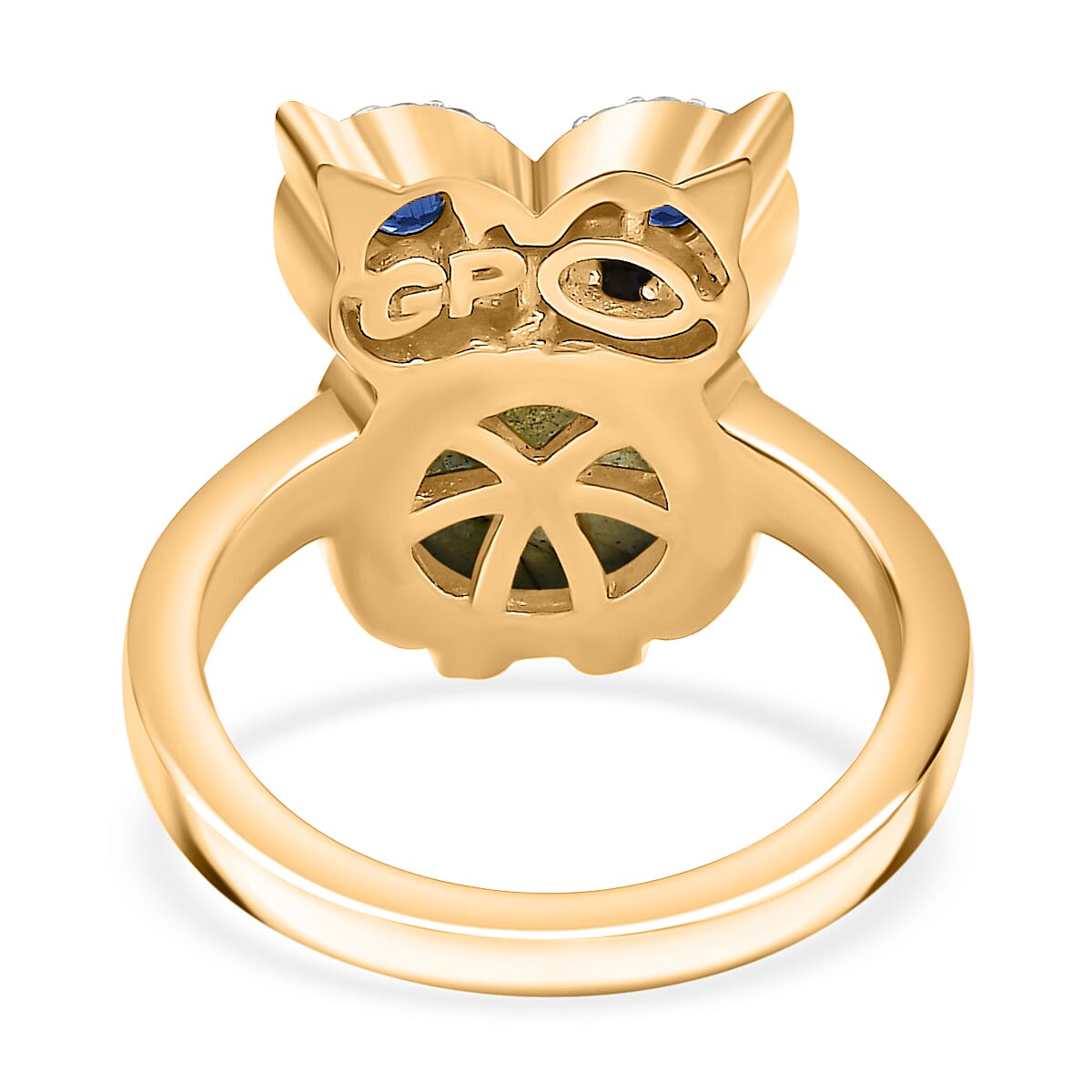 GP Labradorite, Blue Sapphire & Multi Gemstones Ring in 18K Vermeil Yellow Gold Plated Sterling Silver 5.46 Ct.