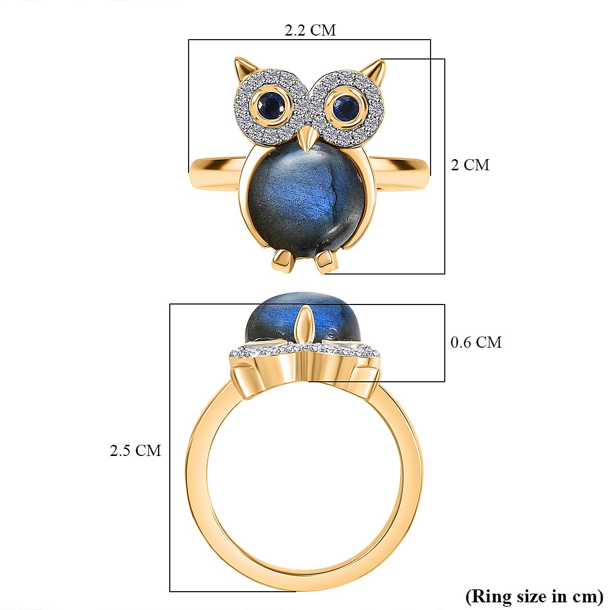 GP Labradorite, Blue Sapphire & Multi Gemstones Ring in 18K Vermeil Yellow Gold Plated Sterling Silver 5.46 Ct.