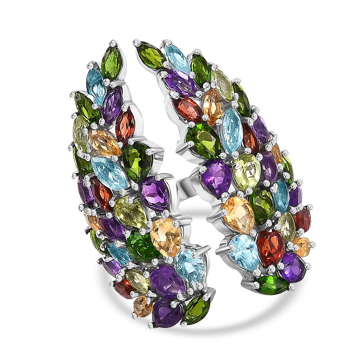 GP Italian Garden - African Amethyst, Citrine & Multi Gemstones Ring in Rhodium Overlay Sterling Silver 6.42 Ct.