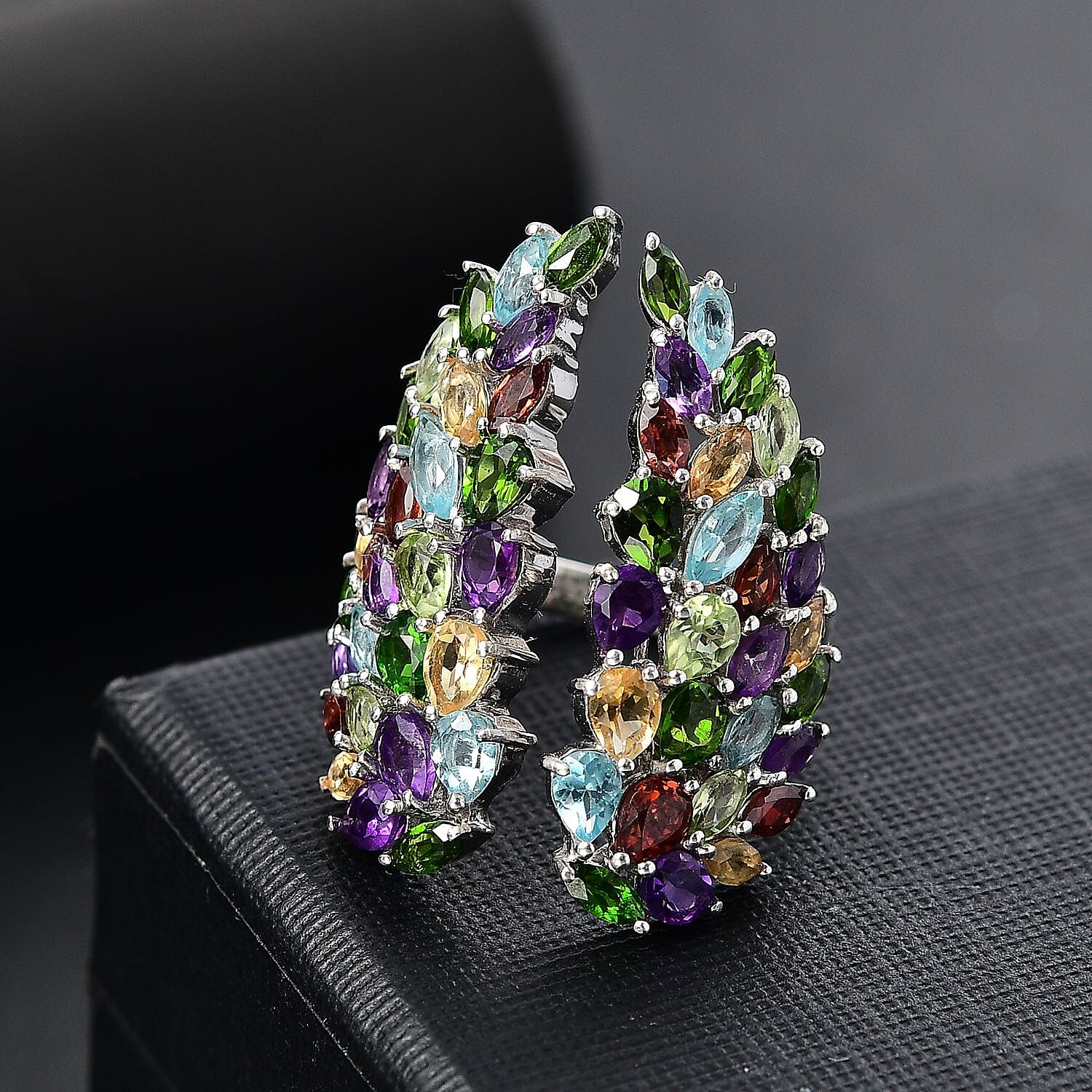 GP Italian Garden - African Amethyst, Citrine & Multi Gemstones Ring in Rhodium Overlay Sterling Silver 6.42 Ct.