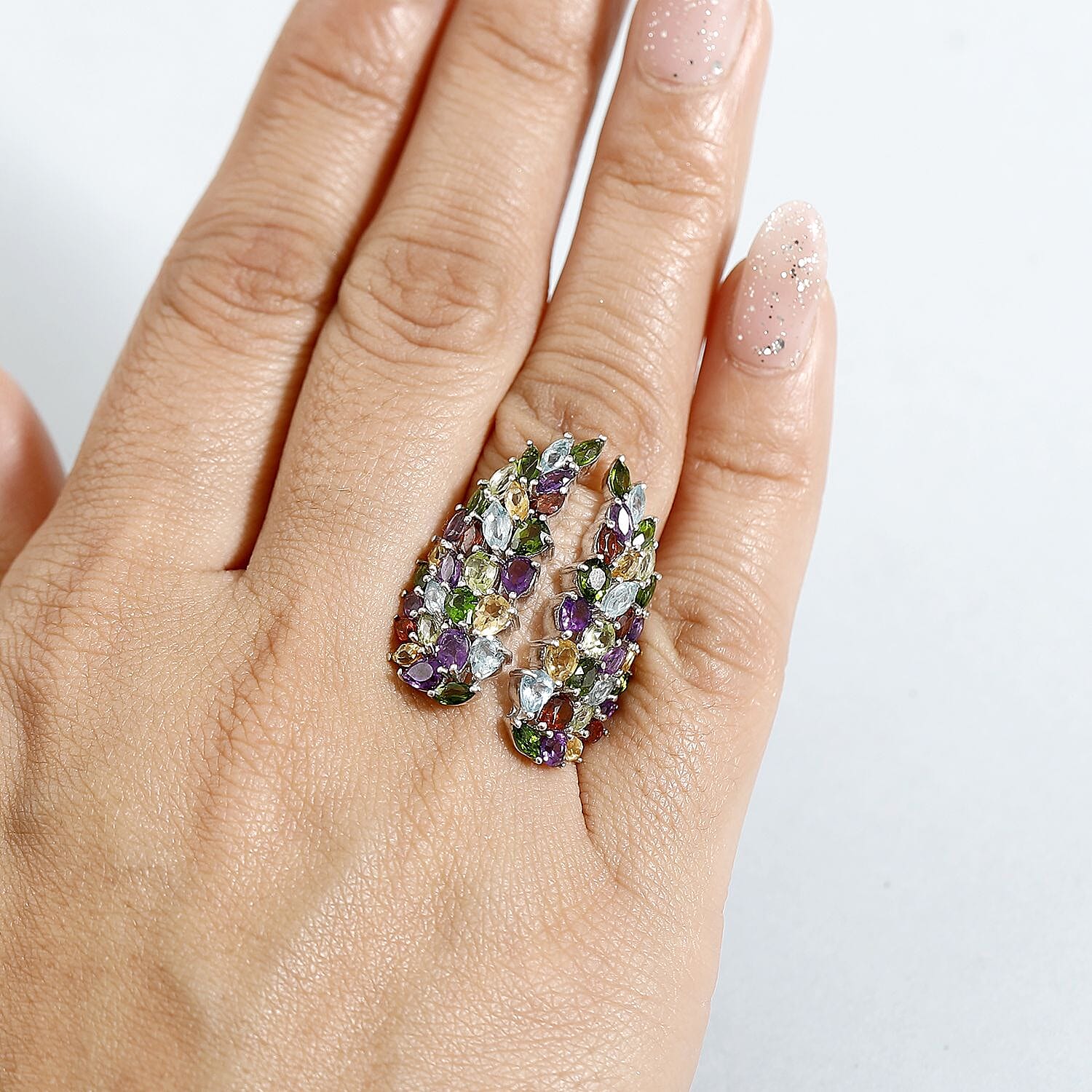 GP Italian Garden - African Amethyst, Citrine & Multi Gemstones Ring in Rhodium Overlay Sterling Silver 6.42 Ct.