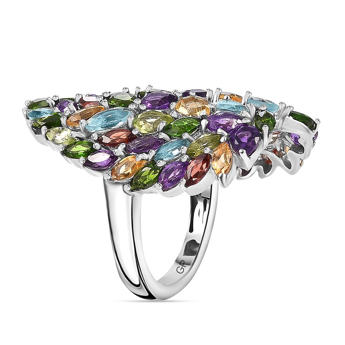 GP Italian Garden - African Amethyst, Citrine & Multi Gemstones Ring in Rhodium Overlay Sterling Silver 6.42 Ct.