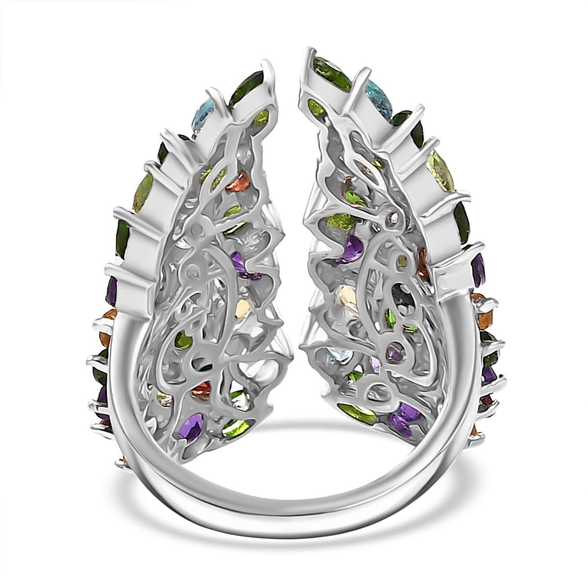 GP Italian Garden - African Amethyst, Citrine & Multi Gemstones Ring in Rhodium Overlay Sterling Silver 6.42 Ct.