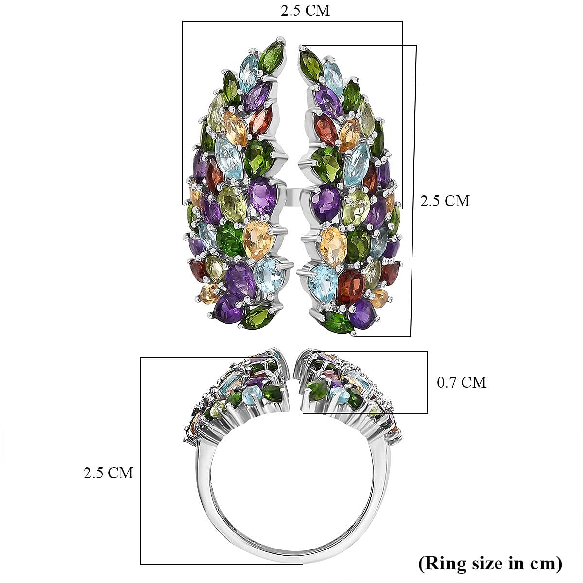 GP Italian Garden - African Amethyst, Citrine & Multi Gemstones Ring in Rhodium Overlay Sterling Silver 6.42 Ct.
