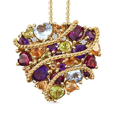 GP Amore Collection  African Amethyst , Multi Gemstne Cluster Pendant in 18K YG Vermeil Sterling Silver 6.37 ct,  Silver Wt. 6 Gms.