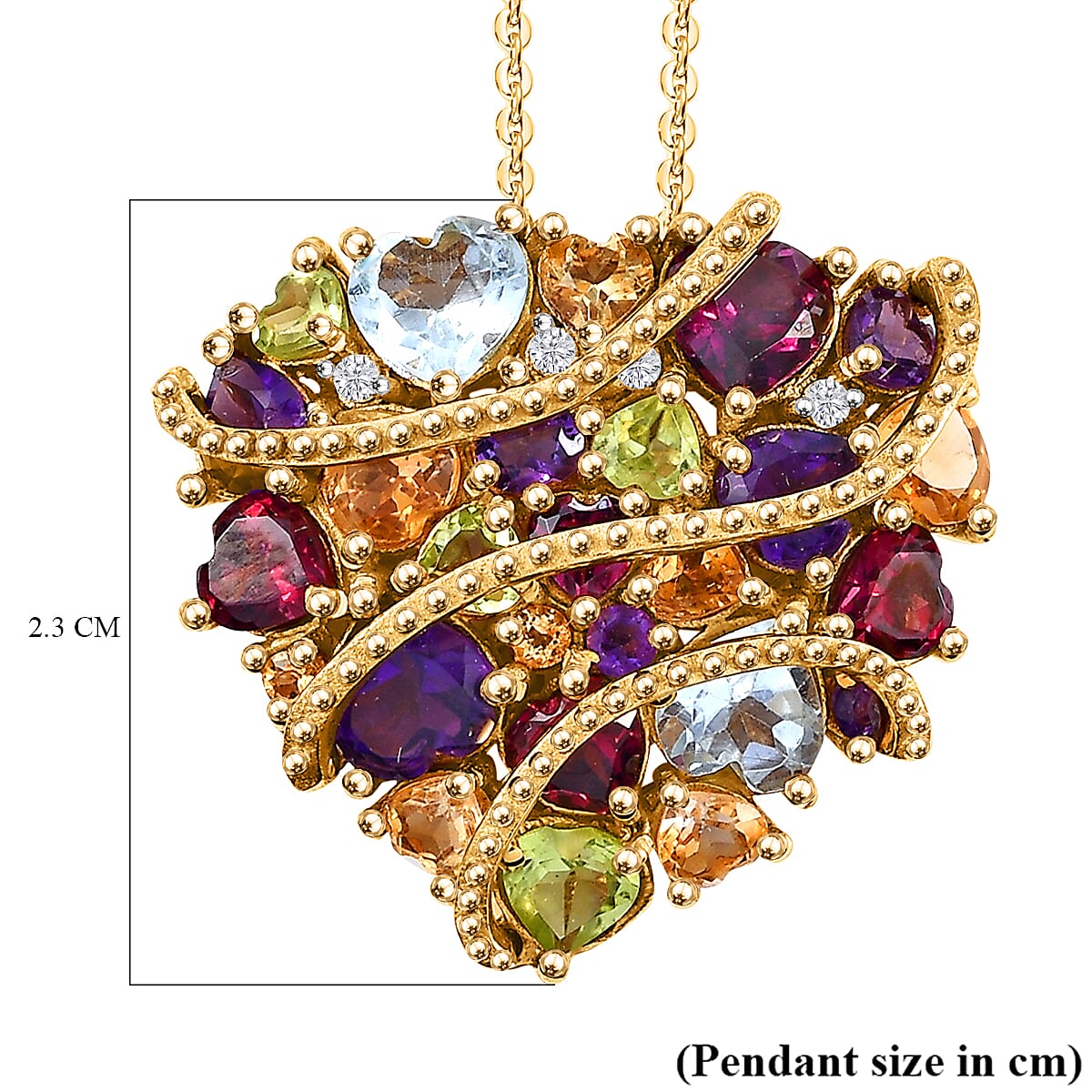 GP Amore Collection African Amethyst & Multi Gemstones Cluster Pendant with Chain (Size 20) in 18K Vermeil Yellow Gold Plated Sterling Silver 6.37 Ct, Silver Wt. 8.40 Gms. GP Amore Collection African Amethyst & Multi Gemstones Cluster Pendant with Chain (Size 20) in 18K Vermeil Yellow Gold Plated Sterling Silver 6.37 Ct, Silver Wt. 8.40 Gms.