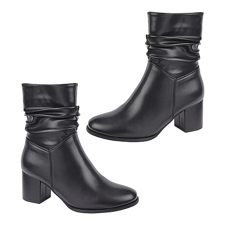 Emma Ladies LOLITA Cubed Heeled Ruched Ankle Boots (Size 4) - Black