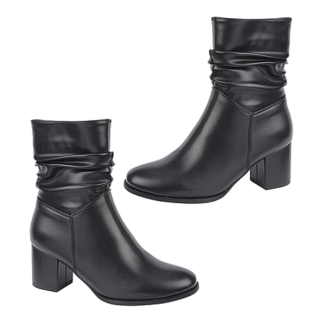 Emma Ladies LOLITA Cubed Heeled Ruched Ankle Boots (Size 4) - Black