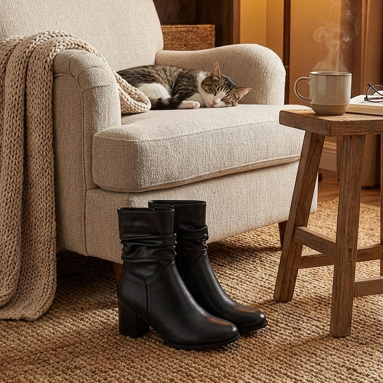 Shoes by Emma Zipped Pull-On Ladies Boots  (Size 8) - Black Pu