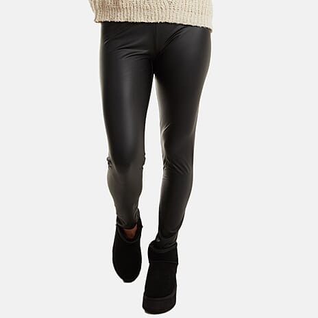 Leather Look Elasticated Waistband Leggings (Size M) - Black