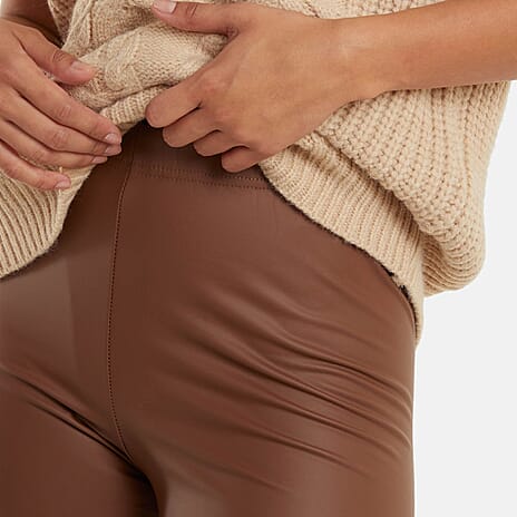 Leather Look Elasticated Waistband Leggings (Size 8 to 10)  - Tan