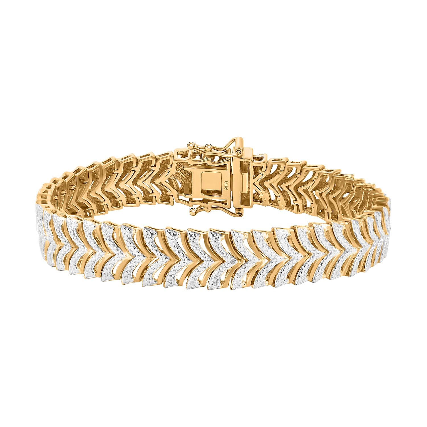 White Diamond Bracelet (Size - 7.5) with Lock Box in Yellow Gold Flash & Silver Plating