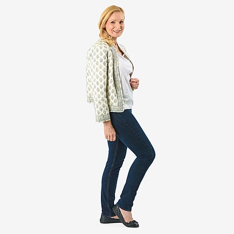 Sukriti 100% Cotton Hand Block Print Quilted Jacket (Size L) - White