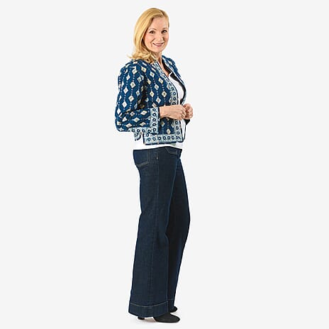 Sukriti 100% Cotton Hand Block Print Quilted Jacket (Size XL) - Navy