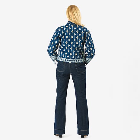 Sukriti 100% Cotton Hand Block Print Quilted Jacket (Size XL) - Navy