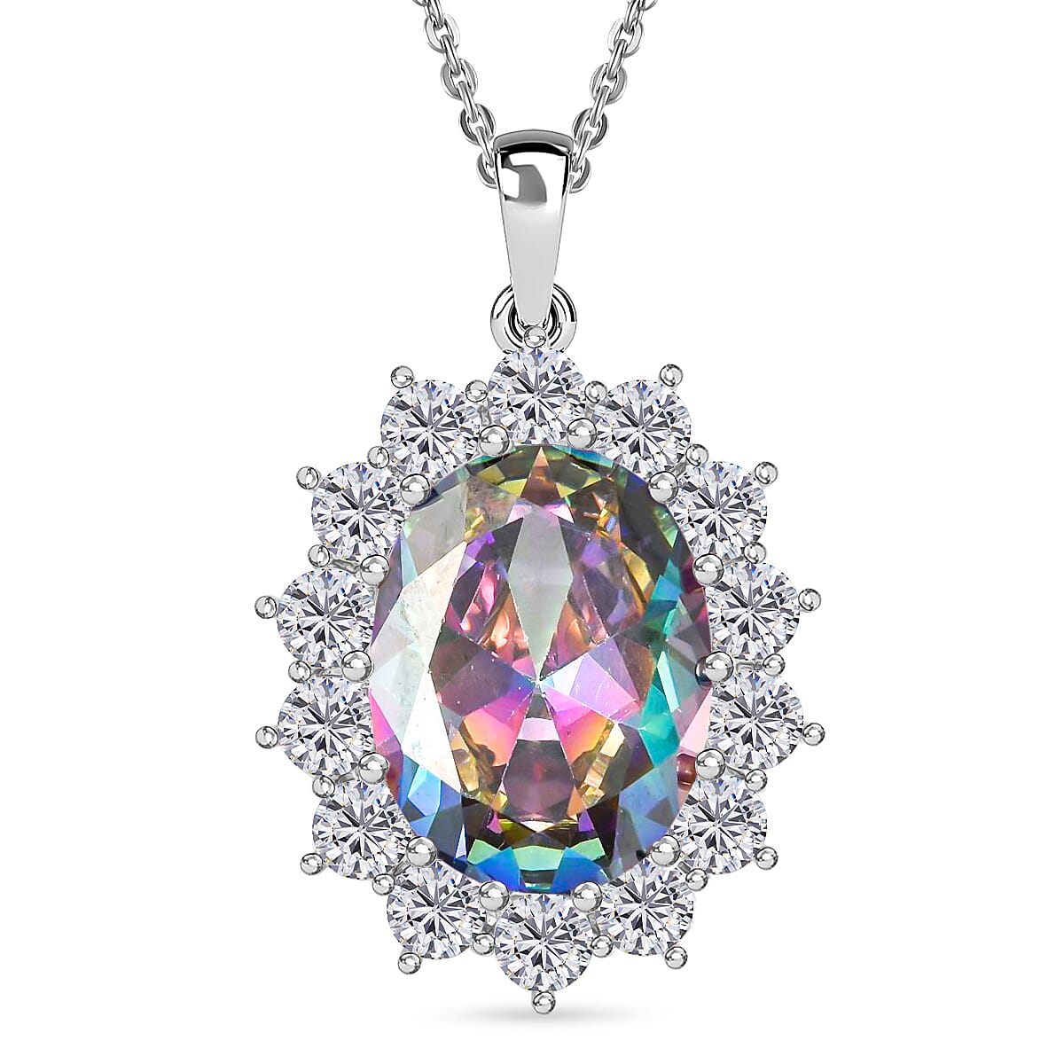 White Cubic Zirconia & Mystic Colour Crystal Necklace (Size - 20-2 Ext)