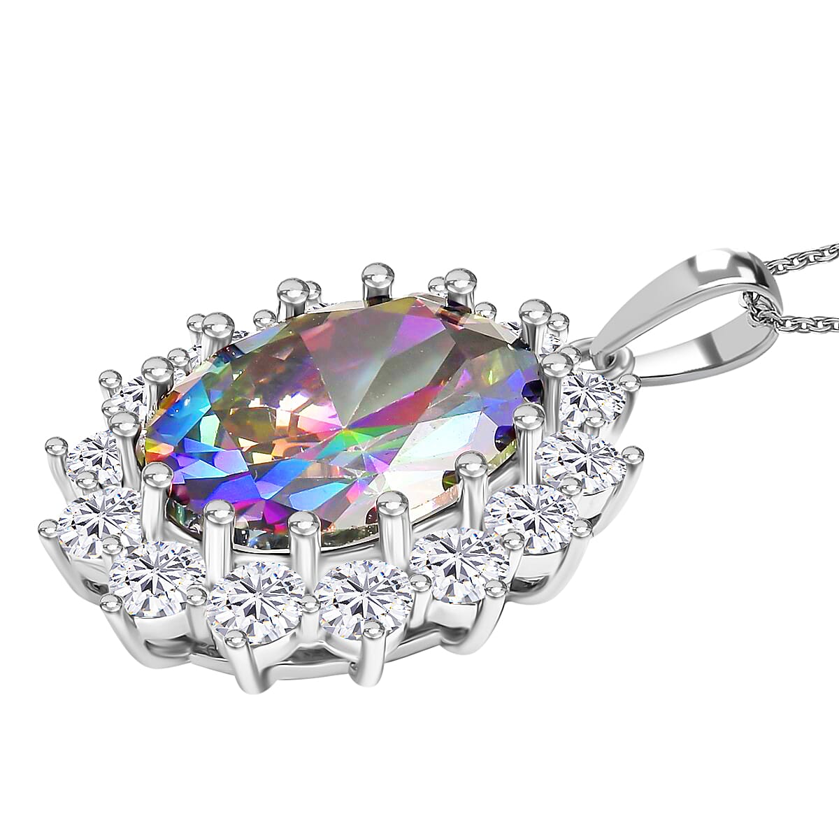 White Cubic Zirconia & Mystic Colour Crystal Necklace (Size - 20-2 Ext)