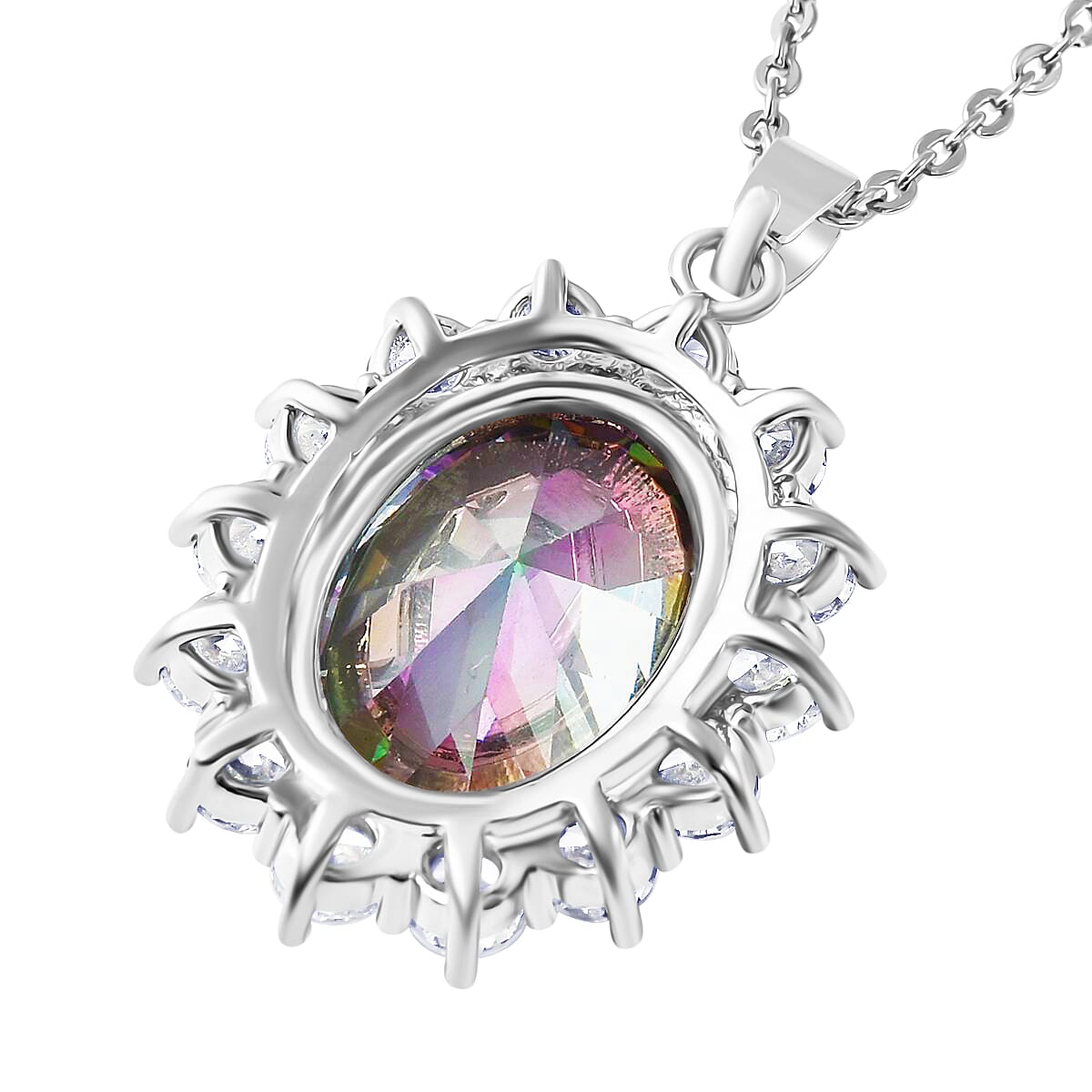 White Cubic Zirconia & Mystic Colour Crystal Necklace (Size - 20-2 Ext)