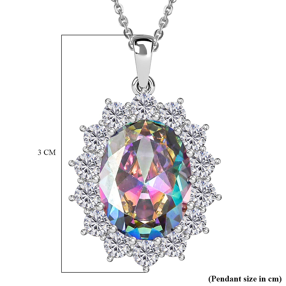 White Cubic Zirconia & Mystic Colour Crystal Necklace (Size - 20-2 Ext)