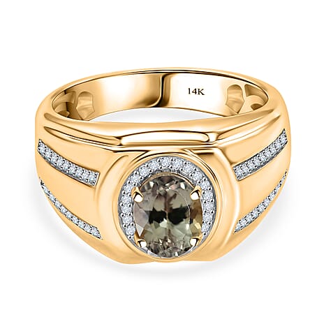 14K Yellow Gold  AAA Turkizite & Moissanite Mens Ring 2.06 Ct, Gold Wt. 7.61 Gms.