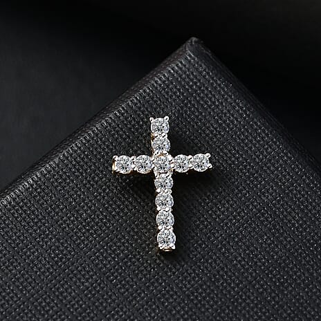 Luxuriant Diamond Lab Grown Diamond (SI-GH) Cross Pendant in 18K Vermeil Yellow Gold Plated Sterling Silver 0.50 Ct.