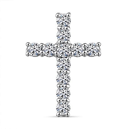 LUXURIANT Lab Grown Diamond (SI/GH) Cross Pendant in Rhodium Overlay Sterling Silver 0.50 Ct.