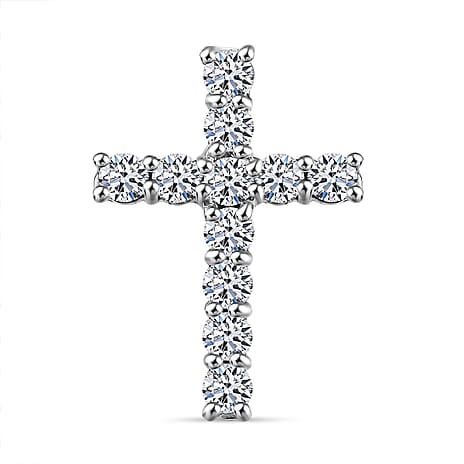 Luxuriant Diamond Lab Grown Diamond (SI-GH) Cross Pendant in Rhodium Overlay Sterling Silver 0.50 Ct.