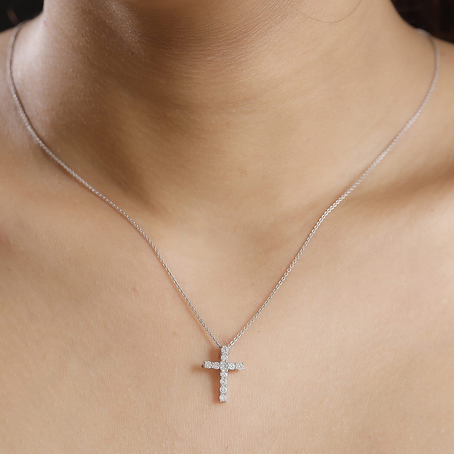 Luxuriant Diamond Lab Grown Diamond (SI-GH) Cross Pendant in Rhodium Overlay Sterling Silver 0.50 Ct.