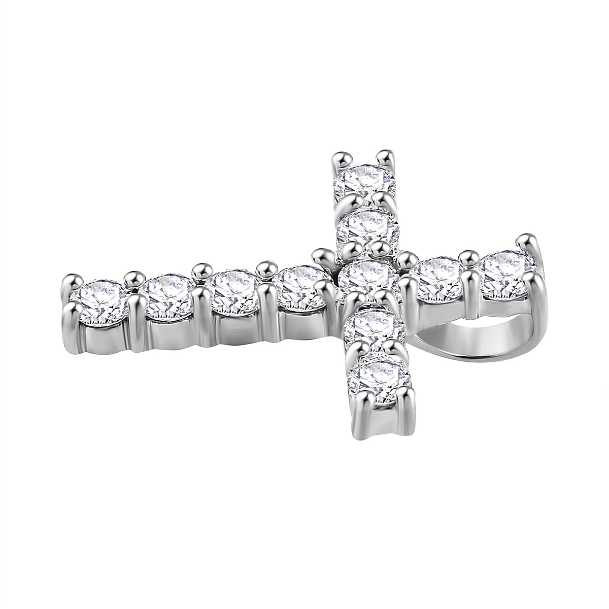 Luxuriant Diamond Lab Grown Diamond (SI-GH) Cross Pendant in Rhodium Overlay Sterling Silver 0.50 Ct.