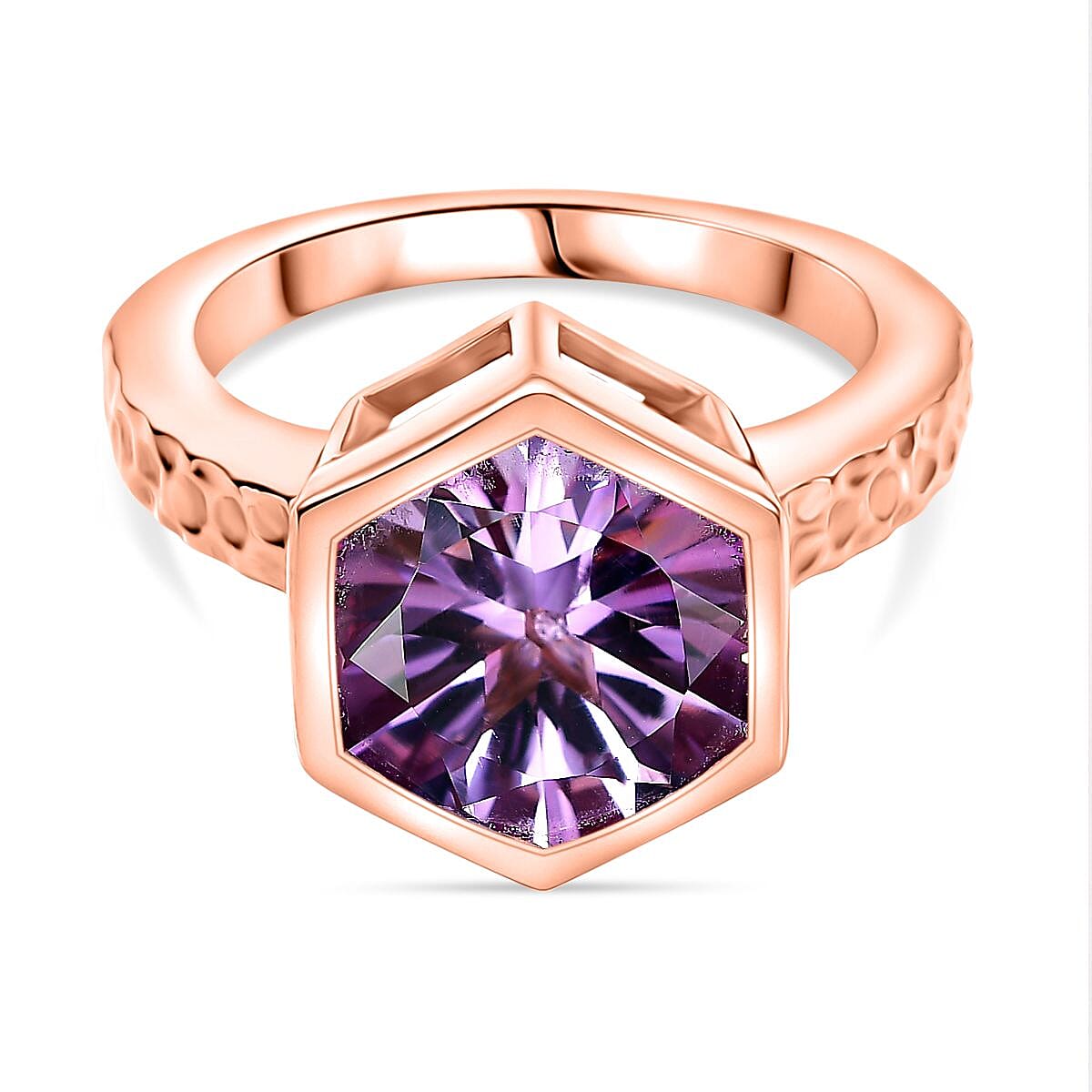 GP Collection Rose De France Amethyst, White Zircon Solitaire Ring in 18K Vermeil Rose Gold Plated Sterling Silver 4.23 Ct.