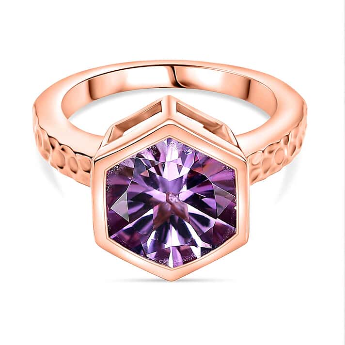 GP Collection Rose De France Amethyst, White Zircon Solitaire Ring in 18K Vermeil Rose Gold Plated Sterling Silver 4.23 Ct.
