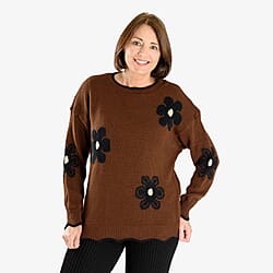Floral Knitted Jumper (Size 10 to 20) - Stone