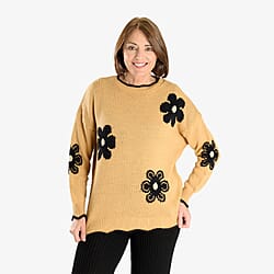 Floral Knitted Jumper (Size 10 to 20) - Stone