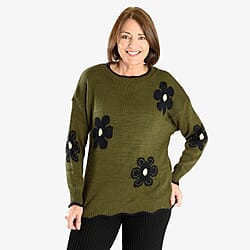 Floral Knitted Jumper (Size 10 to 20) - Stone