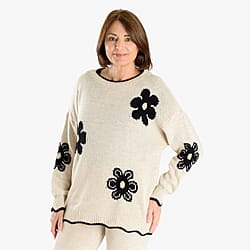 Floral Knitted Jumper (Size 10 to 20) - Stone