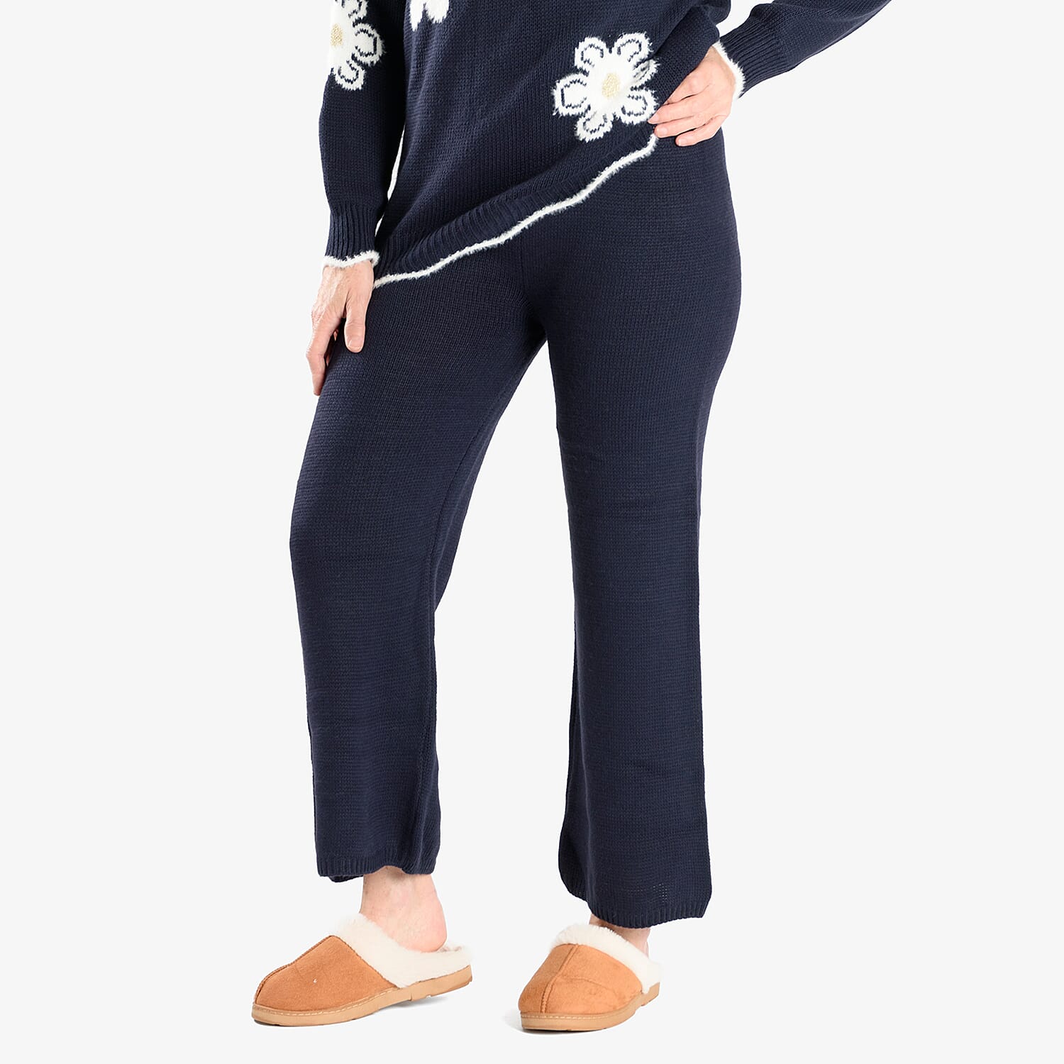 Straight Fit Knitted Trouser (Size 10 to 20) - Navy