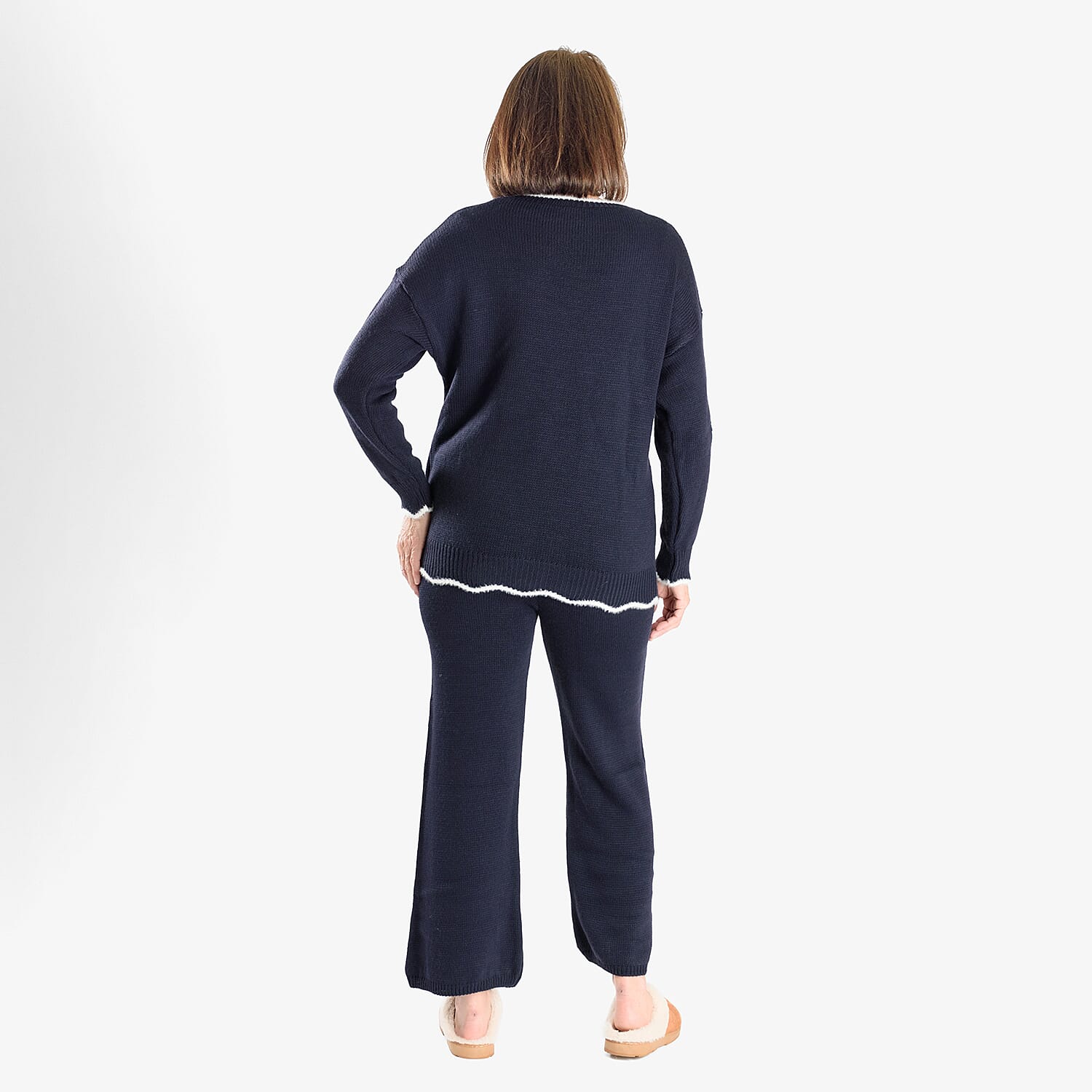 Straight Fit Knitted Trouser (Size 10 to 20) - Navy