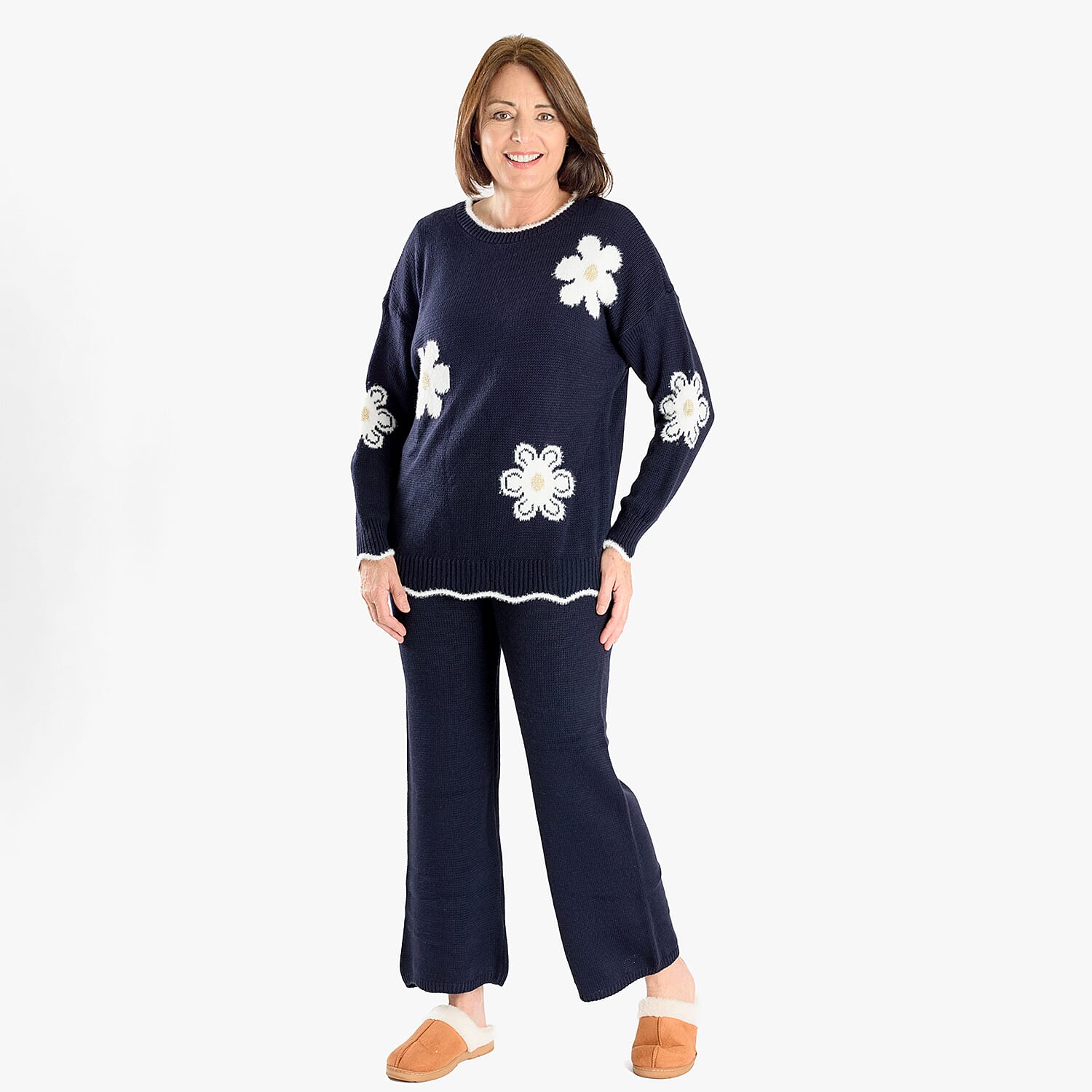 Straight Fit Knitted Trouser (Size 10 to 20) - Navy