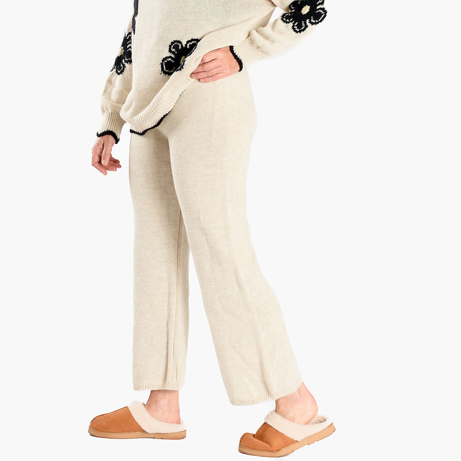 Straight Fit Knitted Trouser (Size 10 to 20) - Stone