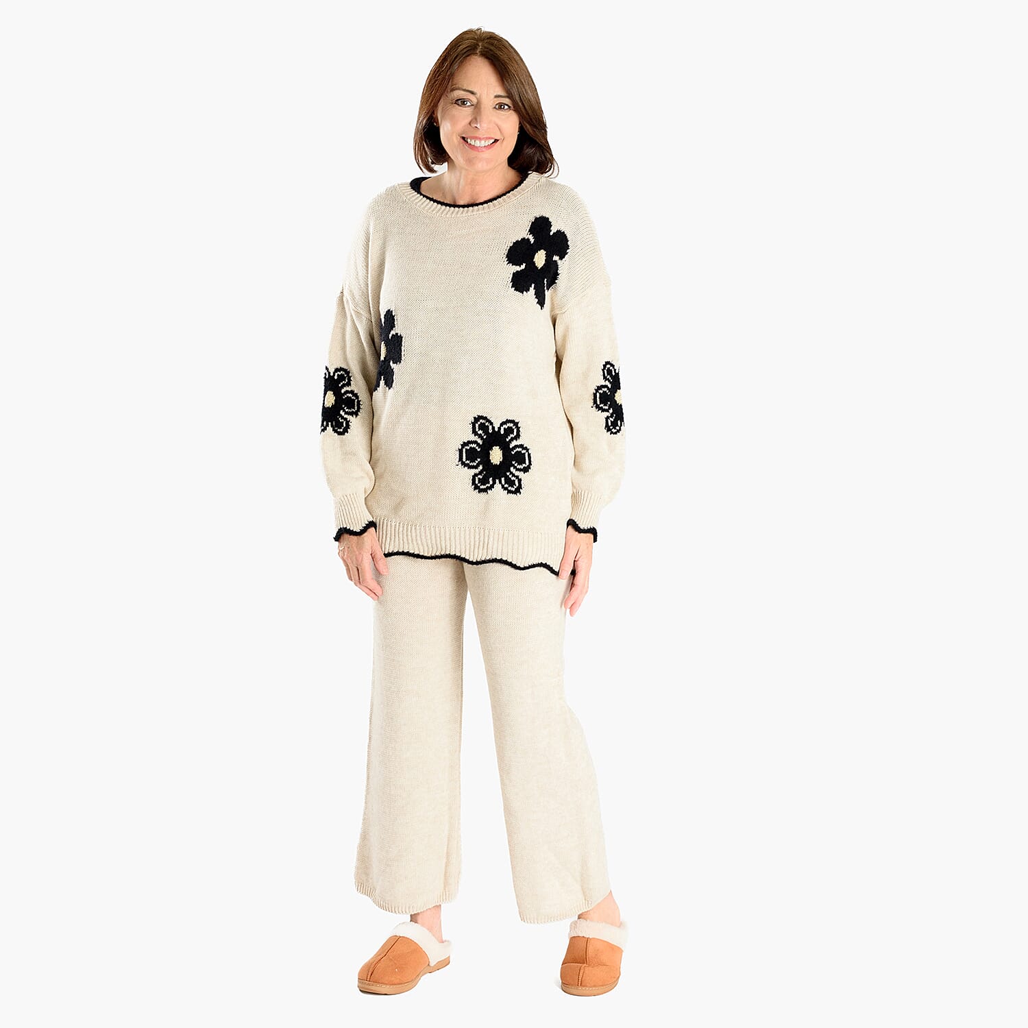 Straight Fit Knitted Trouser (Size 10 to 20) - Stone