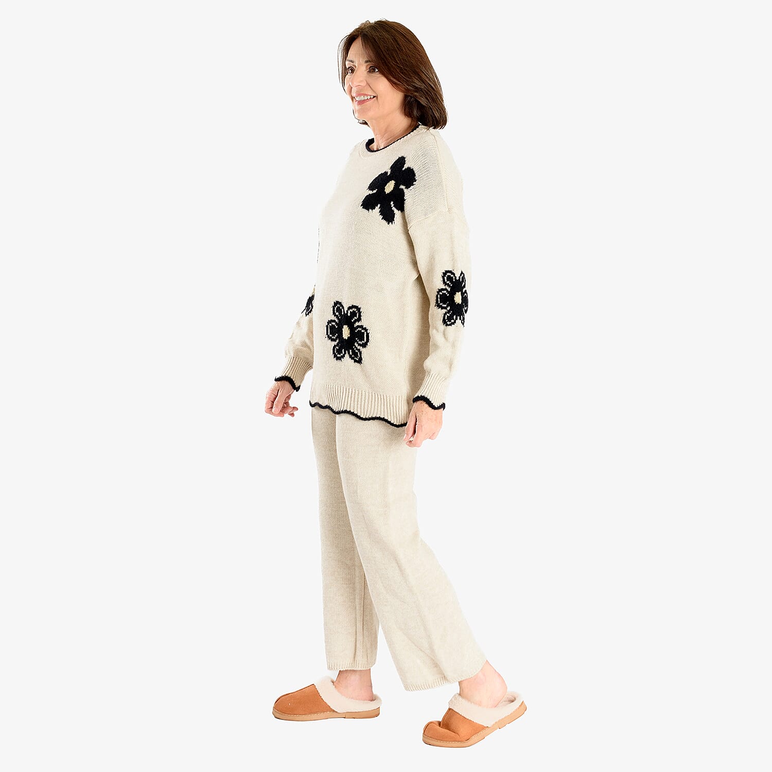 Straight Fit Knitted Trouser (Size 10 to 20) - Stone