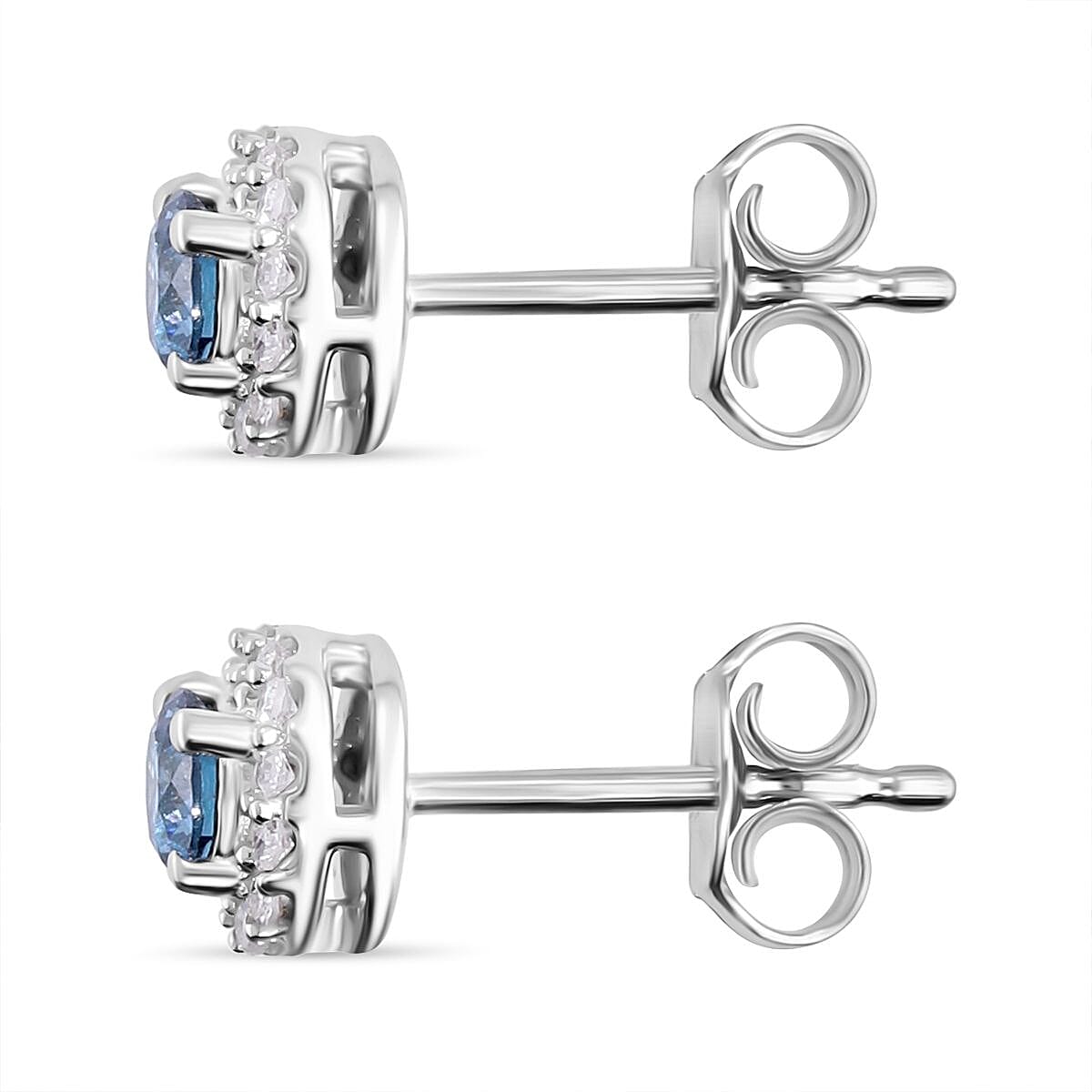 Luxuriant Diamond Lab Grown Blue Diamond (VS-SI) & Lab Grown Diamond (SI-G-H) Push Back Earring in Platinum Overlay Sterling Silver 1.30 Ct.