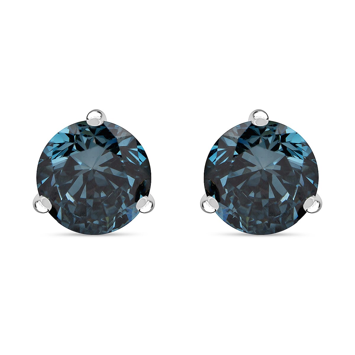 Luxuriant Diamond - Lab Grown Blue Diamond Earring With Push Back in Platinum Overlay Sterling Silver 0.52 Ct