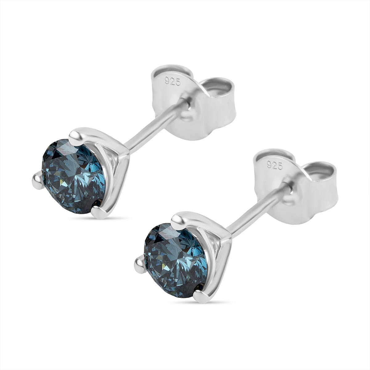 Luxuriant Diamond - Lab Grown Blue Diamond Earring With Push Back in Platinum Overlay Sterling Silver 0.52 Ct