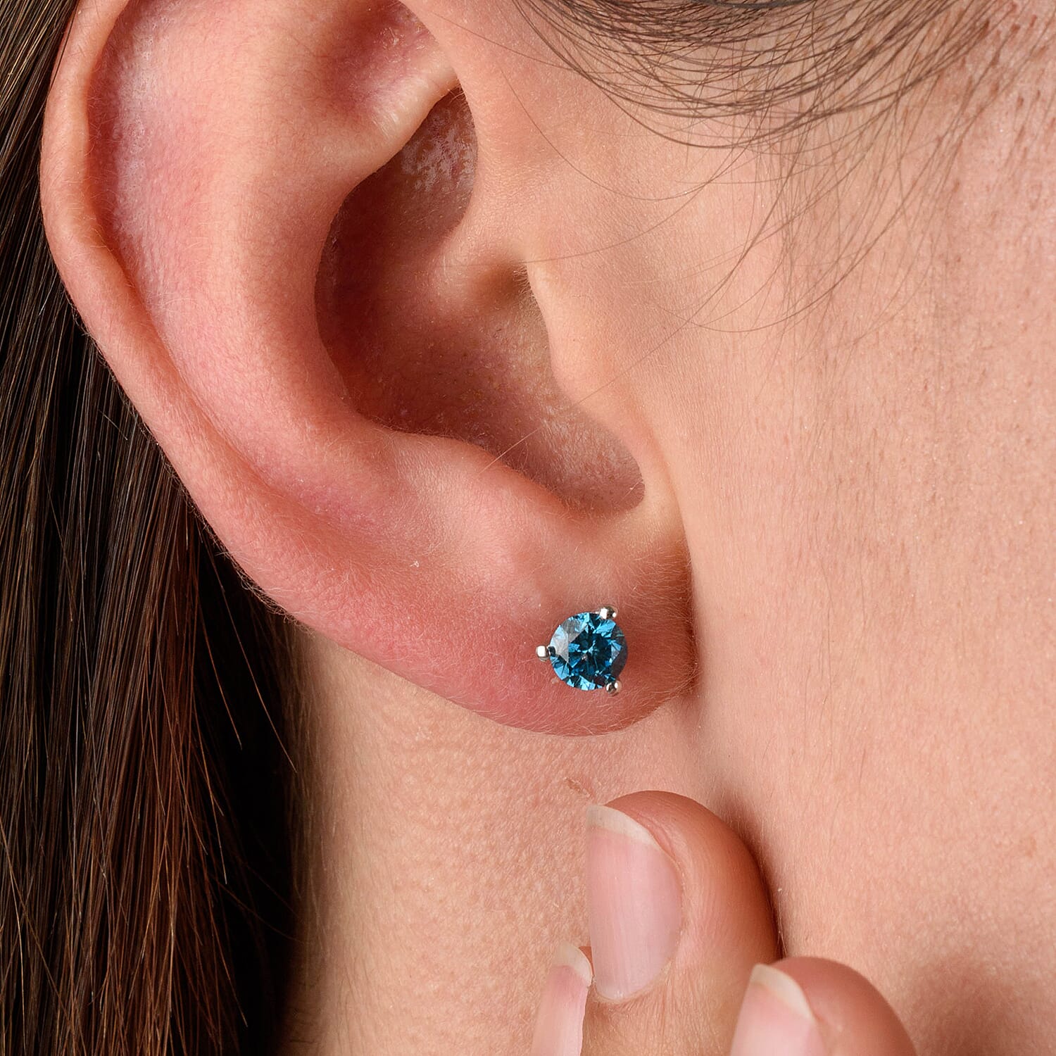 Luxuriant Diamond - Lab Grown Blue Diamond Earring With Push Back in Platinum Overlay Sterling Silver 0.52 Ct