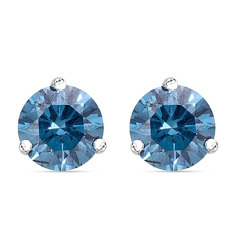 Luxuriant Diamond - Lab Grown Blue Diamond Earring With Push Back in Platinum Overlay Sterling Silver 0.52 Ct