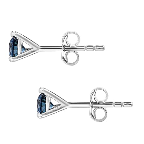 Luxuriant Diamond - Lab Grown Blue Diamond Earring With Push Back in Platinum Overlay Sterling Silver 0.52 Ct