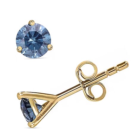 Luxuriant Diamond - Lab Grown Blue Diamond Earring With Push Back in Vermeil Yellow Gold Plated Sterling Silver 0.52 Ct